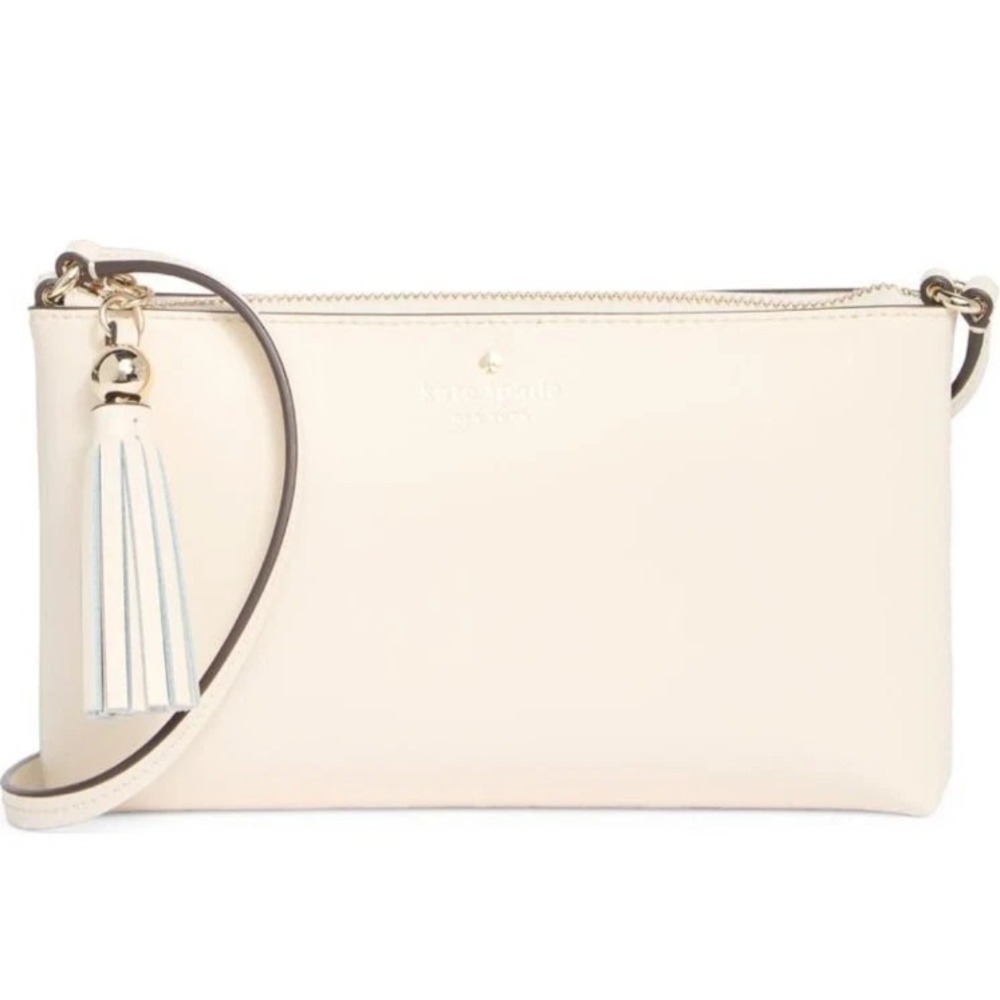 NWT Kate Spade Ivy Street Amy Smooth Leather Tassel Crossbody Ivory Parchment